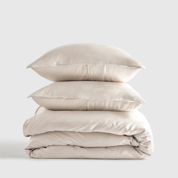 Quince Bamboo Duvet Cover Set Sand Beige Size Queen/Full - Picture 5 of 8